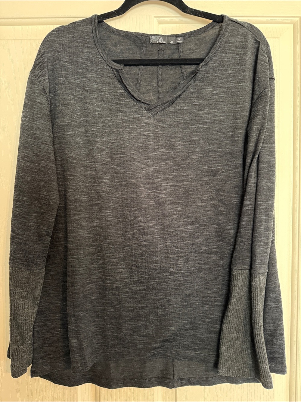 Prana Women’s Lightweight V‑Neck Sweater in Charcoal Gray